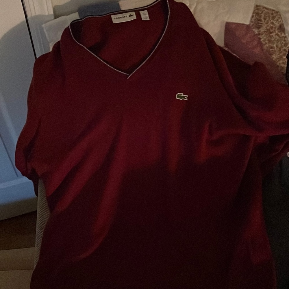 Maroon us large Lacoste v neck sweater